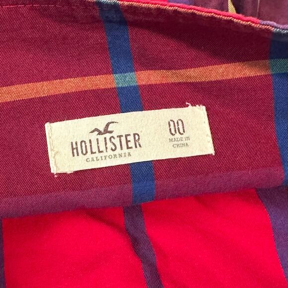 Vintage Hollister Y2k Mini Skirt Plaid Ruffle Micro Mini Logo 90's Skirt, Red - Picture 7 of 8